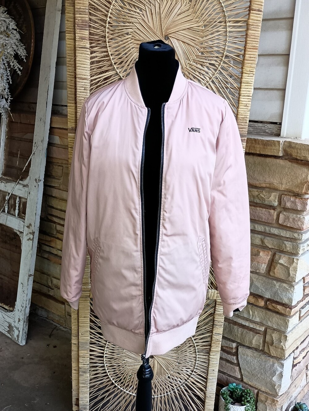 Vans Women's Reversible Pink & Black Bomber Jacket_M